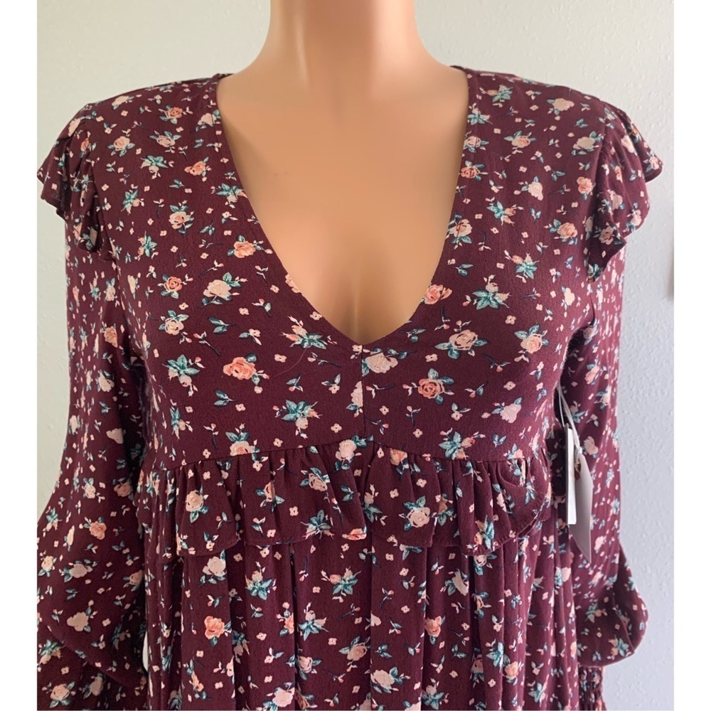 Coco and Jaimeson Burgundy Floral Babydoll Dress - Picture 9 of 16